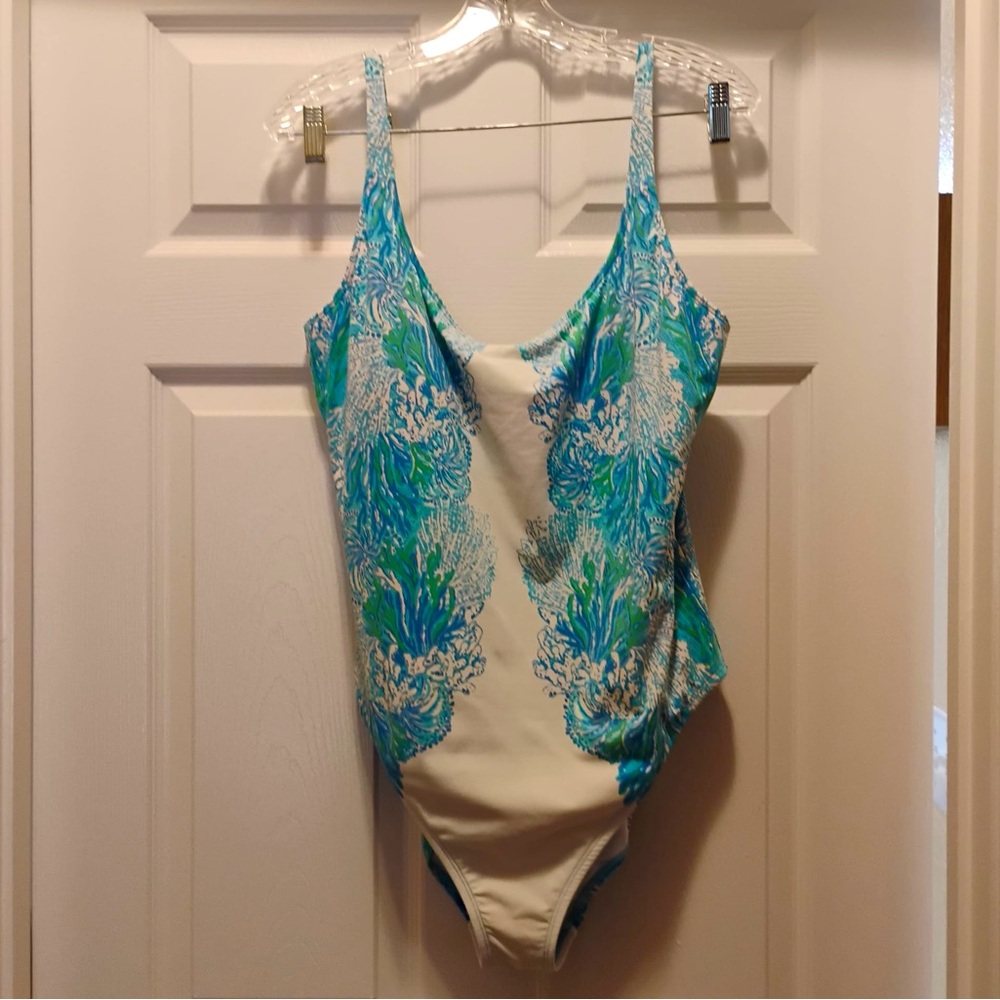 Lilly Pulitzer Brim Scoop One Piece Swimsuit Las Olas Aqua Size L